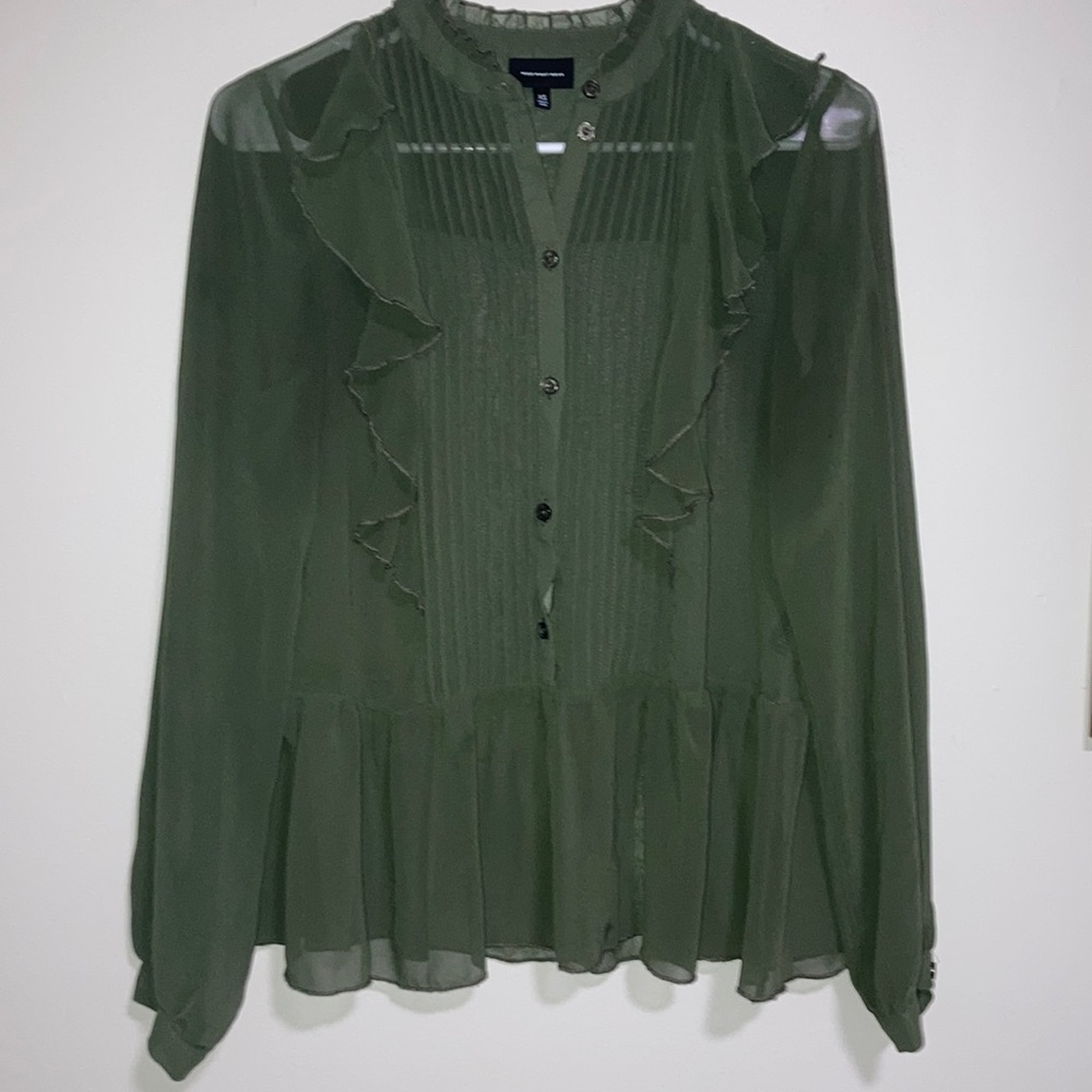 Sheer ruffle long sleeve blouse XS but could fit as a small/medium.